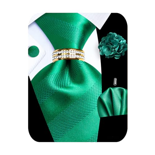 Image of 5PCS Mens Silk Tie, Pocket Square, Cufflinks, Drilled Tie Ring and Lapel Pin Set for Wedding Groom Party