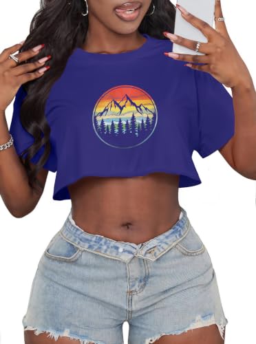 Image of Crop Tops for Women Oversized Short Sleeve T Shirts Crew Neck Cropped Tees