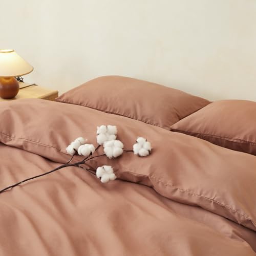 SAPHREAS Duvet Cover Set Full Size 100% Organic Cotton Mocha Mousse, 3 Pcs Soft Bedding Comforter Cover with Zipper Closure & Corner Ties, Comforter Not Included by SAPHREAS - Used condition - Image 3