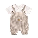 YOUNGER TREE Baby Girl Boy Clothes Short Sleeve Cartoon Animals Infant One-Piece Rompers Summer Outfit (Brown, 6-9 Months)