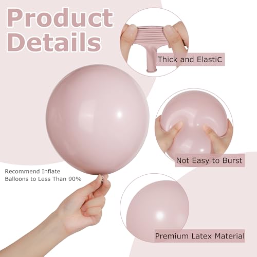 Image of Ouddy Party 129Pcs Dusty Pink Balloons Arch Garland Kit 18 12 10 5 Inch | Different Sizes 6Pcs 18 inch Boho Blush Pink Latex Balloons for Birthday Shower Wedding Anniversary Party Decorations