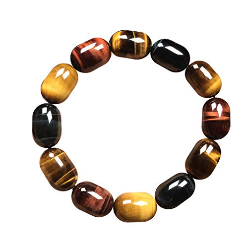 Top Natural Tiger's Eye Bracelet For Women Lady Men Crystal Red Blue Yellow Oval Beads Gemstone Stretch Jewelry Aaaaa (15X10Mm) #TOP3