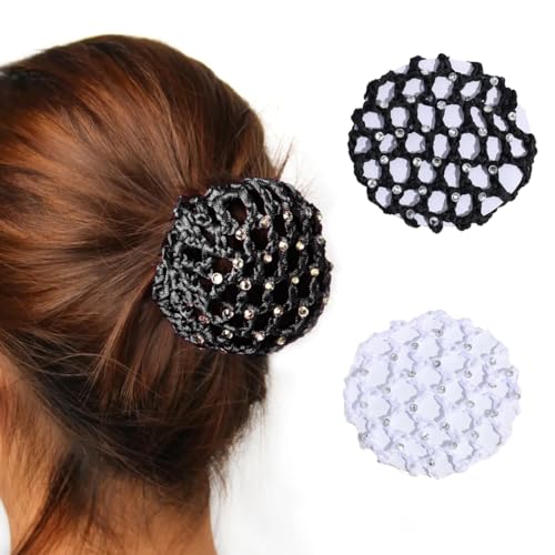 YAPKOLV Redecilla Moño Rejilla Cabello Fijación Cabello Accesorio para Gimnasia Rítmica Ballet Equitación Cocineros Enfermeras (negro + blanco)
