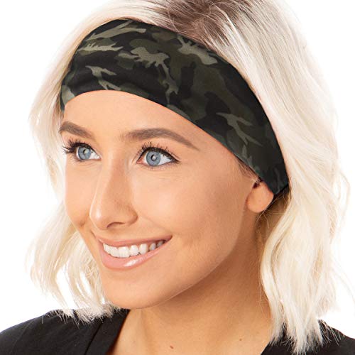 Hipsy Adjustable Cute Fashion Sports Headbands Xflex Wide Hairband For Women Girls & Teens (5Pk Soft Black/Grey/Mini Camo/Olive/Charcoal Xflex) #TOP3
