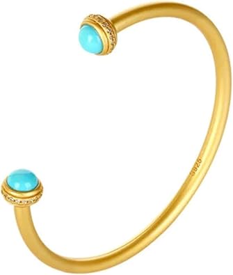 S925 Silver Gold-Plated with Natural Turquoise Round Beads Bangle Bangle Length 7.08inch Fengshui Fashion Jade Bangle bracelet For Women Genuine