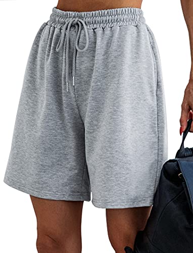 Quenteen Bermuda Shorts for Women Stretchy Gym Sweat Shorts Yoga Running Shorts Grey X-Large
