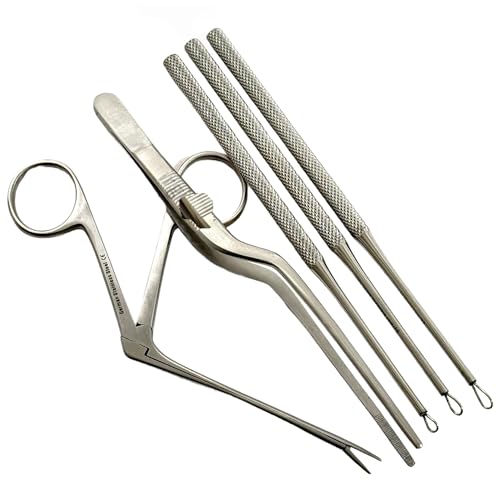 3 Piece Ear Loop Curette Picks for Ear Wax Removal, 1 Hartmann Alligator Forceps 3.5