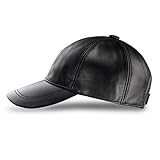 Lukkizara Genuine Leather Baseball Cap Adjustable Strap Plain Real Lambskin Leather Hat Sports Visor (Genuine Leather, Black)
