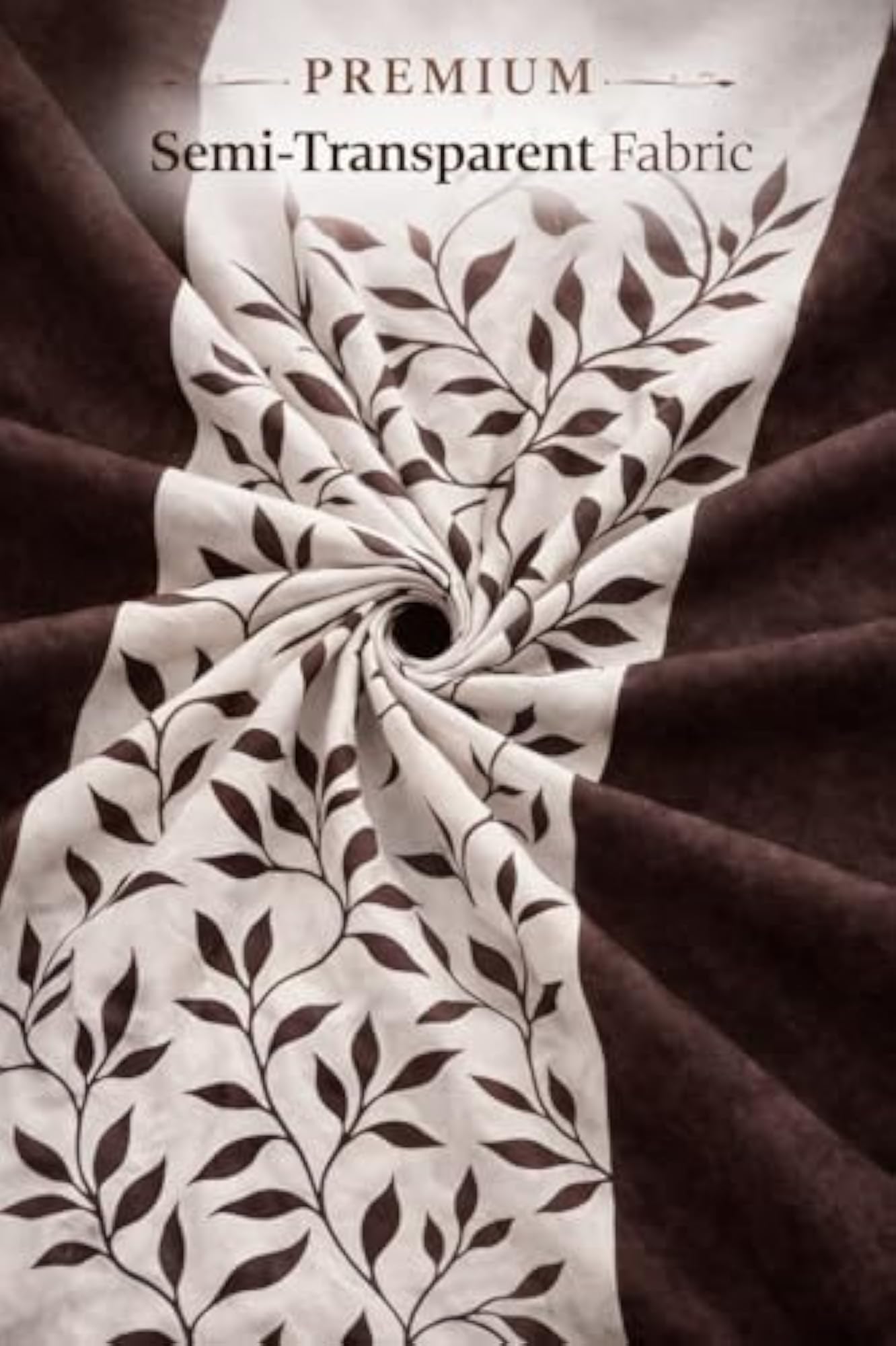 Set of 2 Semi Transparent Eyelet Polyester Curtains, Modern Leaf Design