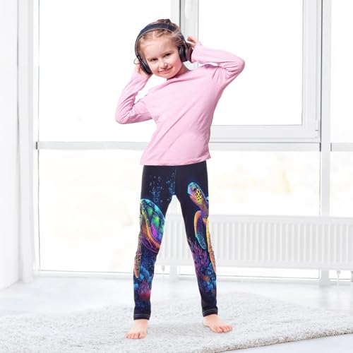 Rainbow Sea Turtle Ccoral Reef Girls Casual Leggings for Kids Printed Long Pant Bottoms Stretch and Soft4