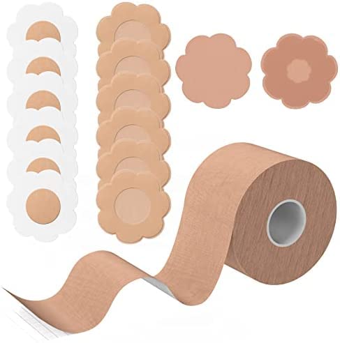 cotton breast lift boobby tape, boob tape with 10 nipple pasties tape multipurpose body tape for women push up & lifting breast tape breast lift bra tape bob tape breast lift double sided tape