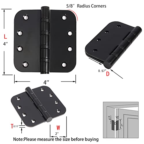 3 Pack Black Heavy Duty 4" X 4 Inch Stainless Steel Silent Ball Bearing Door Hinges With 5/8" Radius Corners, Heavy Duty Interior & Exterior Door Hardware For Left & Right Doors Hinge-Matte Finish #TOP2
