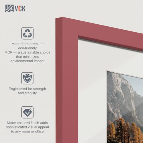 Image of VCK 5x7 Picture Frame 2 Pack, Red Wood, 4x6 Mat, Glass, for Photo Print