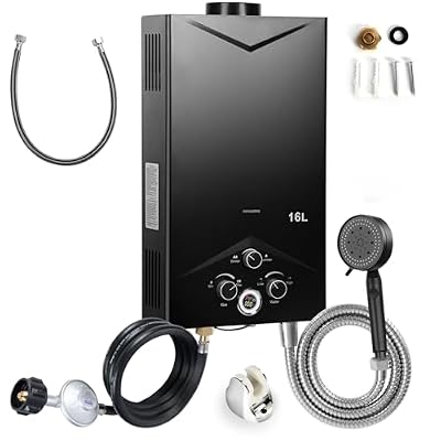 Tankless Water Heater Propane 4.21GPM 16L, Outdoor Portable Gas Hot Water Heater with Digital Display, Multi-Protection Instant Propane Shower for Camping Trips, RV and Boat Cabins (Black)