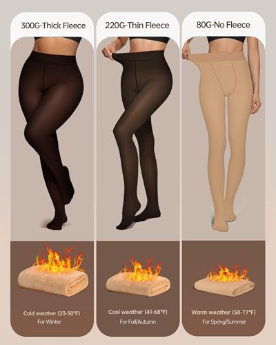 Image of OEAK Womens Fleece Lined Tights Fake Translucent Pantyhose Thermal Opaque High Waisted Winter Legging Footed Sheer Tights