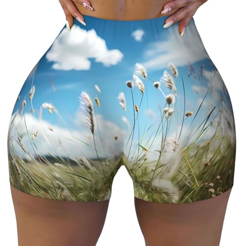 Prairie Flower Pattern Sports Shorts, high Elastic Slim Fitness Pants, Suitable for Yoga/Leisure/Daily wear
