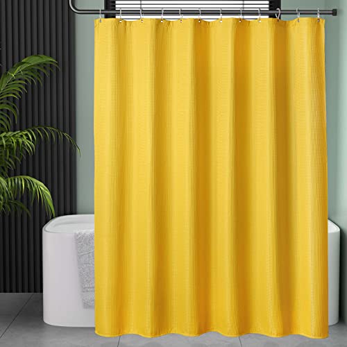 Image of AmazerBath Waffle Shower Curtain, Bright Yellow Shower Curtain Fabric with Waffle Weave, Heavy Duty 240GSM, Hotel Quality Bathroom Shower Curtains, 72 x 72 Inches