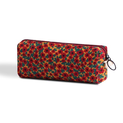 Image of Pencil Case Pen Case Office College School Storage Bag Pouch Holder Box Organizer Makeup Pouch Cosmetic Bag Aesthetic floral flower Cute Pencil Case for Girls Boys Kids (Red yellow flower)