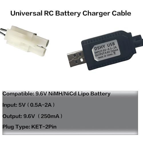 9.6V NiMH/NiCd Battery Charger Cable with Standard Tamiya Plug Compatible RC Car RC Tank RC Plane RC Boat and Other Remote Control Toys for Universal 9.6V Lipo Battery USB Charger - Image 5