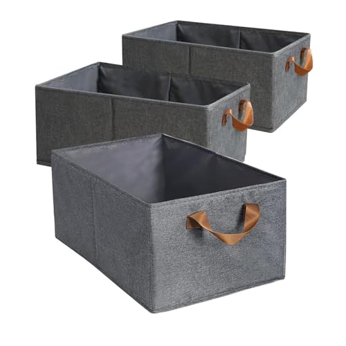 Large Capacity Storage Bins Closet Organizer System Sturdy Foldable Storage Boxes for Organizing Clothing,Sheets,Toys,Shelves Basket Storage Bin With Handles - (Pack of 3)