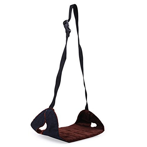 SevenD Foot Rest Hammock, Adjustable Mini Foot Hammock, Portable Desk Foot Stool Suitable for offices, home, airplane, train (Black and brown-Oxford cloth)