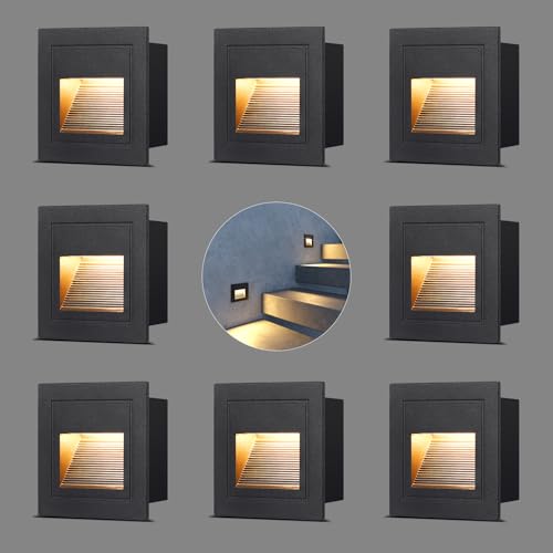 VivaLet 8 Pièces LED Escalier 3W 300LM, Lampe D'escalier 230V 3000K, Eclairage Escalier Exterieur/Intérieure IP65, Boîtes Encastrable 68mm, 85 X 85mm, Applique Murale...