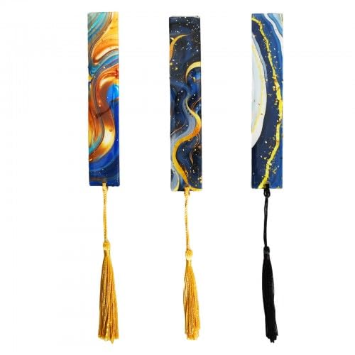 3-Pack Resin Bookmarks with Gold Foil and Tassel, Personalised Book Mark for Women and Men, Bookmarks Set, Elegant Book Page Holder, Gift for Readers and Book Lovers