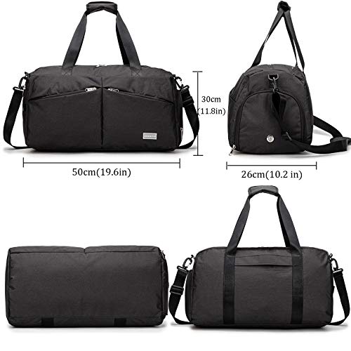 HOKEMP Sports Gym Bag Travel Duffel Weekender Bag Shoe Compartment with Wet Pocket for Men and Women(Black)