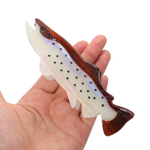 Fish-Shaped Hair Claw Clip, 5 Inch Pearlescent White with Dots, Metal Spring Grip, Hair Accessory for Women and Girls