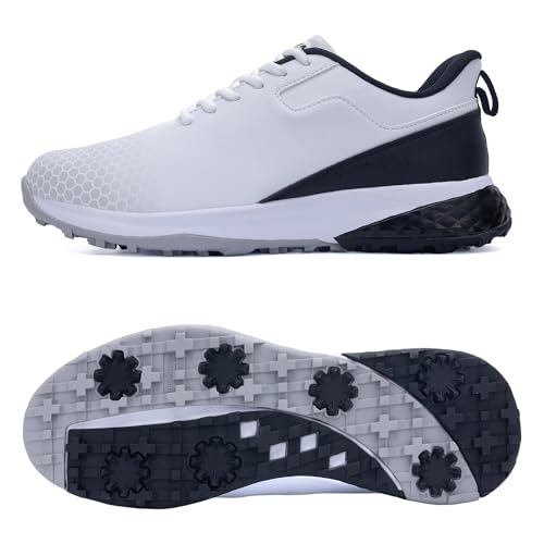 HuJAT Men's Spiked Golf Shoes Slip-On Waterproof Non-Slip...