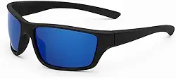 Óculos de Sol Esportivo Masculino, Polarizado, Proteção UV400, Armação Preta, Para Pesca