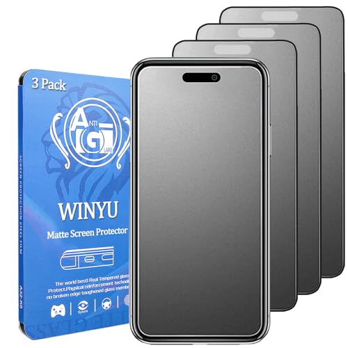 WINYU 3PCS Matte Tempered Glass for iPhone 16 Pro Max Full Coverage Screen Protector Matt Anti-Glare Anti-Scratch 9H Tempered Glass Protective Film for iPhone 16 Pro Max,6.9"