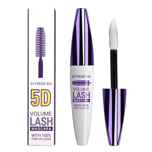 Máscara de pestañas de fibra de seda 5D, resistente al agua, con colágeno, voluminosa, alargadora, sin grumos, color negro intenso para maquillaje de ojos dramático para cosplay y maquillaje (blanco)