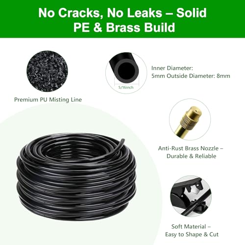 HEKIWAY 60FT Drip Irrigation System for Garden – Automatic Watering Kit with Solid Brass Metal Connectors, 360° Bendable Tubing &16 Adjustable Nozzles for Greenhouse, Lawn, Yard & Plants - Thumbnail 5