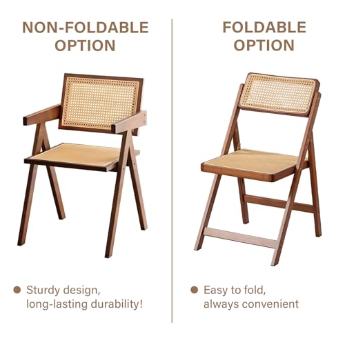 Rattan Folding Chairs, Modern Mid Century Dining Chairs Set of 2, Outdoor Bamboo Chairs for Bedroom Living Room Reading Room Dining Kitchen, Walnut - Image 5