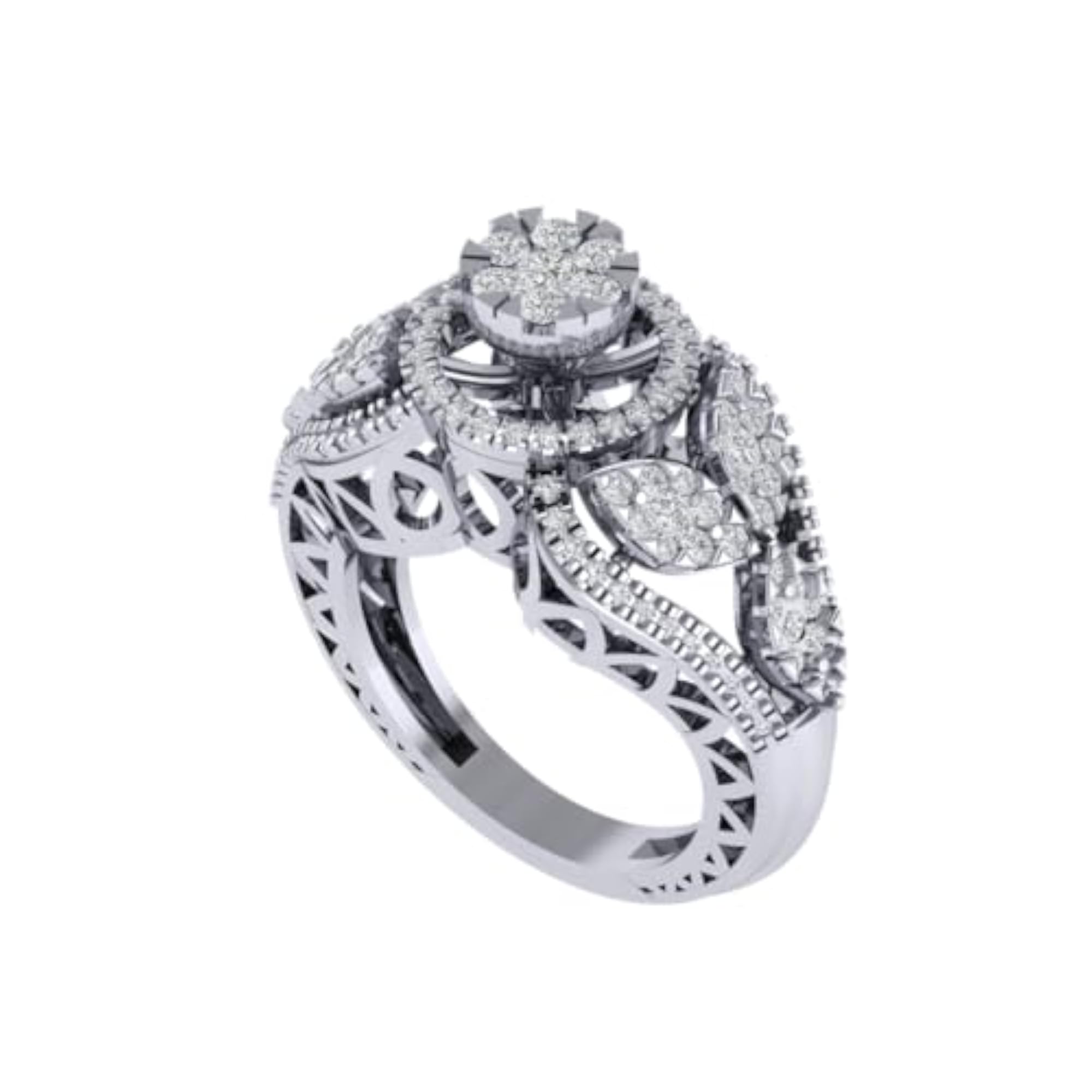 Women's Rhodium Plated 925 Sterling Silver Solitaire Diamond Ring