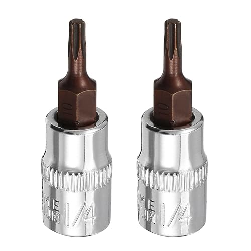 2PCS Juttzzei Torx Bit Socket, 1/4" Drive x T10 Torx Bits Socket, Premium S2 Alloy Steel 1/4 Allen Key Socket T10, T10 Torx Bit 1/4" Drive with 38mm Length for Ratchet Wrench, Slide Bar, Extension Rod