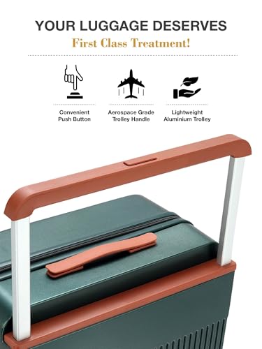 Image of FUR JADEN The Aviator 55cm German Polycarbonate Travel Luggage Cabin Suitcase with 8 StealthTech Silent Shock Absorbing Wheels, TSA Lock & Aerospace Grade Wide Trolley (Forest Green, Cabin 20 inch)