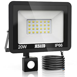 LED Spotlight with Motion Detector Outdoor, JESLED 20W 2200LM Super Bright LED Spotlight Outdoor, 6000K Cold White Outdoor Spotlight, IP66 Waterproof LED Flood Light for Garden, Patio, Garage, Home