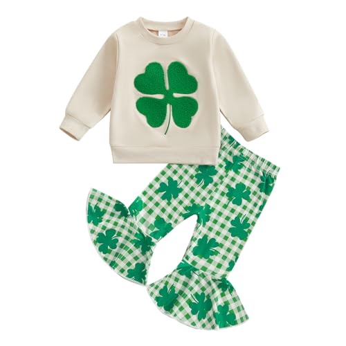 BemeyourBBs Toddler Girl St Patricks Day Outfit Baby Girl Shamrock Sweatshirt Top Flared Pants Set 2 Piece Spring Clothes