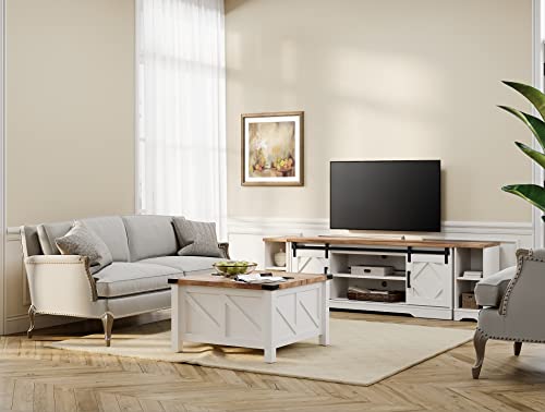 Image of WAMPAT Farmhouse TV Stand for 80-85 inch TV with Distressed Wood Finish