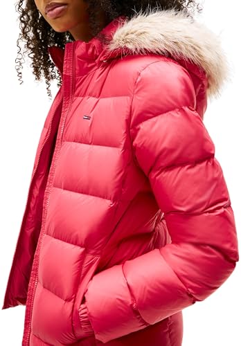 Tommy Jeans Damen Pufferjacke Basic Hooded Down Jacket mit Kapuze, Rot (Vintage Cerise), S – Ansicht 3