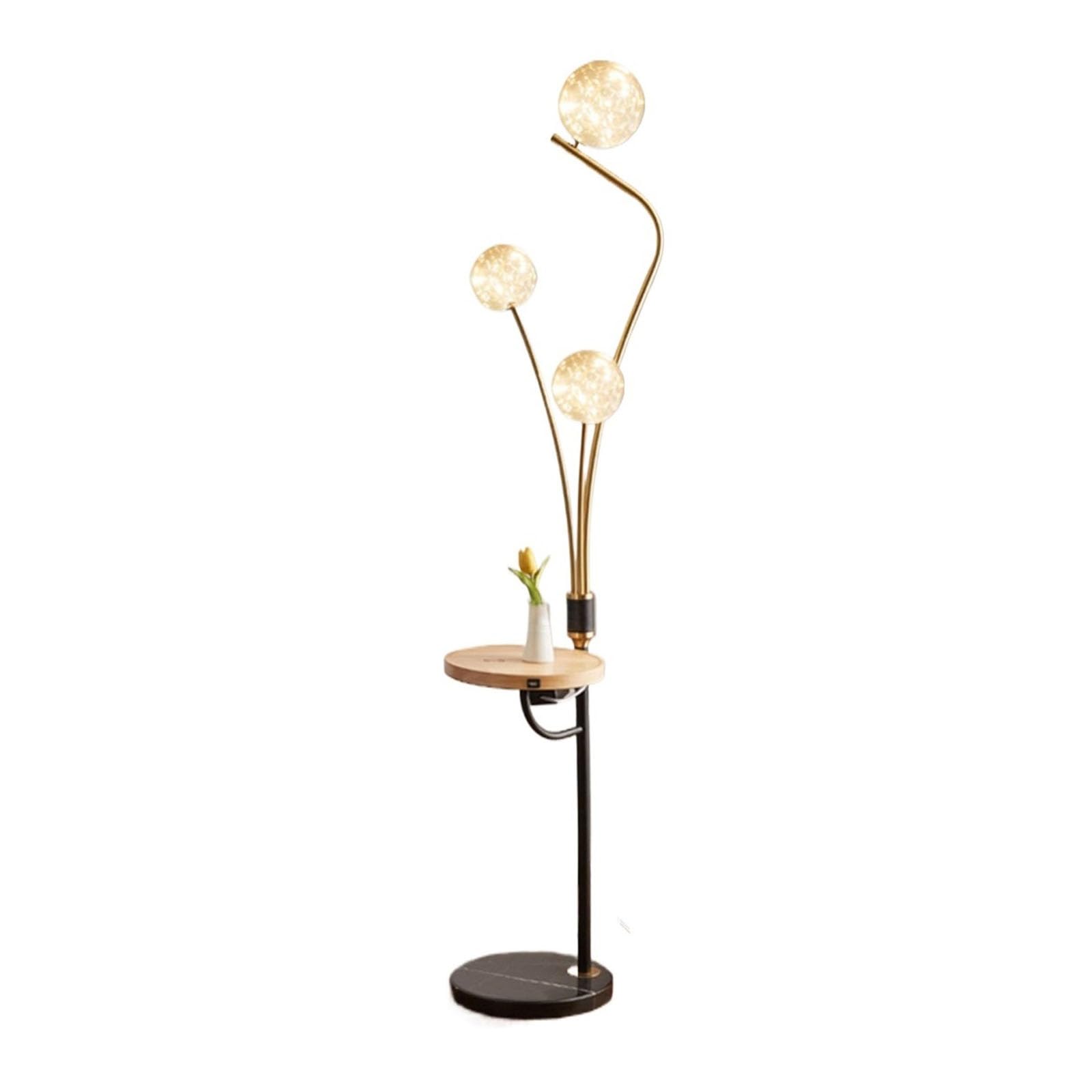 LJHFG63KUYT Standing Lamps Floor Lamp with Table Attached, Living Room Lamps with Solid Wood Tray and USB Charging Ports, Tall Light for Bedroom Office Decorate(White)