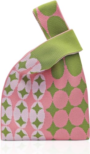 Image of Kawn Crochet Wrist Handbag for Women Wristlet Sleeve Knot Pouch Portable knitted breathable lightweight foldable Casual Small Purse Cute Tote Bag For Shopping, Dating, Travel