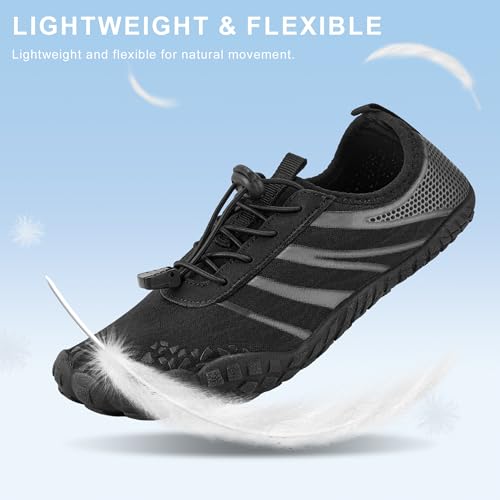 Stelle Water Shoes for Women Men Quick-Dry Lightweight Adult Barefoot Aqua Shoes for Beach Swim River Lake Kayaking Hiking(Black,9MW)