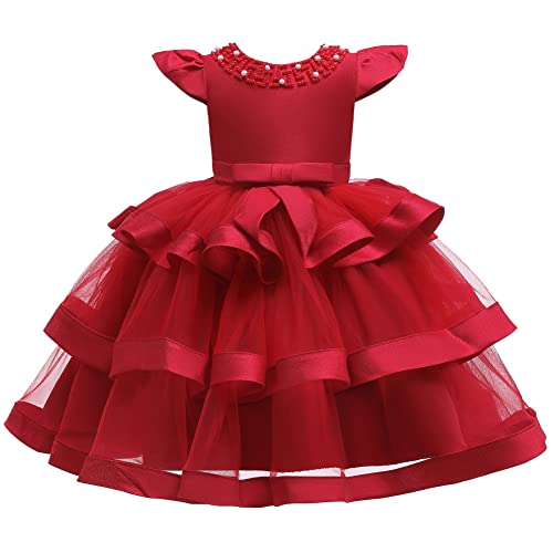 Robe de princesse bébé fille rouge pour mariage et fête | Tulle multicouche 2-3 ans