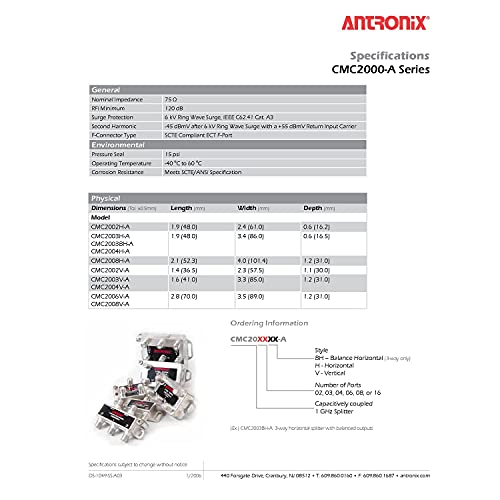 Splitter, Broadband Rf 4 Output Moca Capable 5-1002Mhz By Antronix #TOP4