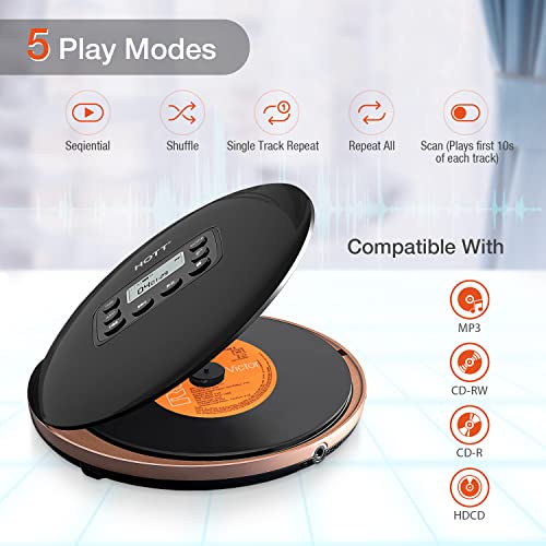 Hott 711 Cd Player Portable, Cd Player For Home Portable, Personal Cd Player With Built-In 1000Mah Rechargeable Battery, Cd Player With Headphones Black #TOP1