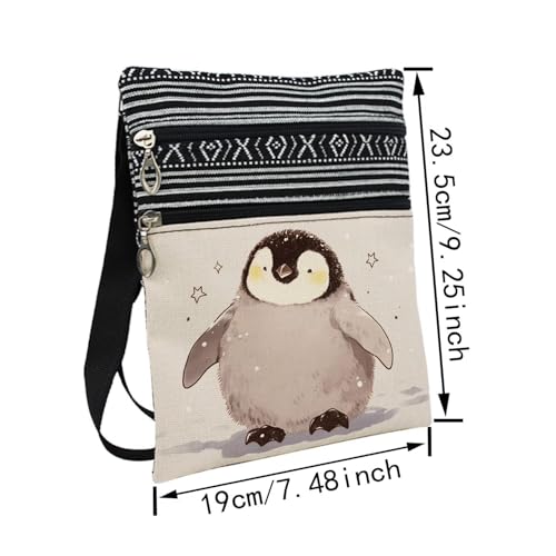 Chubby Penguin Messenger Bag Small Ethnic Pattern Printed Adjustable Strap Crossbody Zipper Bag Chubby Penguin Phone Bag Wallet Cute Shoulder Handbag for Women Friends -32