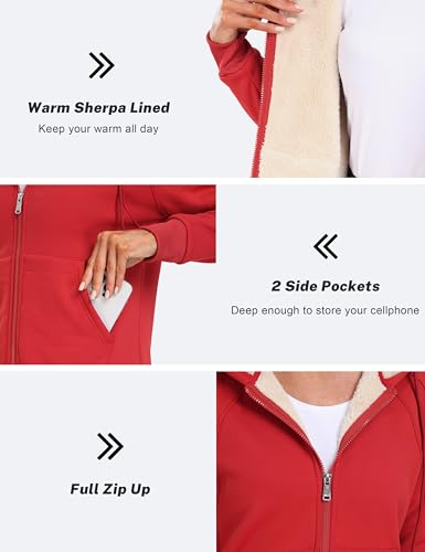 Image of MoFiz Zip Up Hoodie Women Fleece Lined Jackets Winter Coats With Pocket